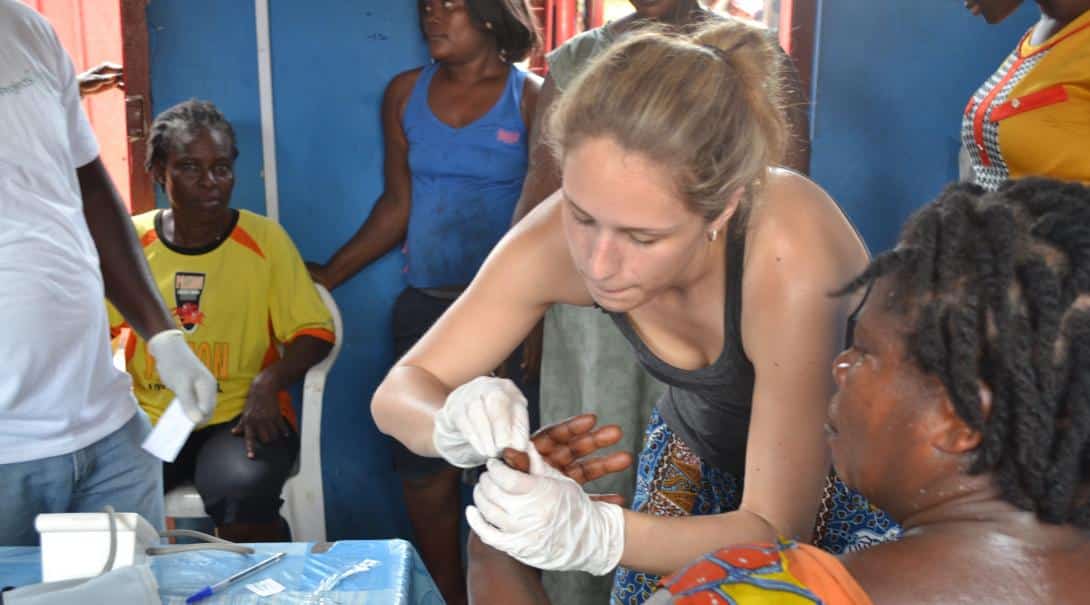 A midwifery student learning how to perform basic procedures in Ghana