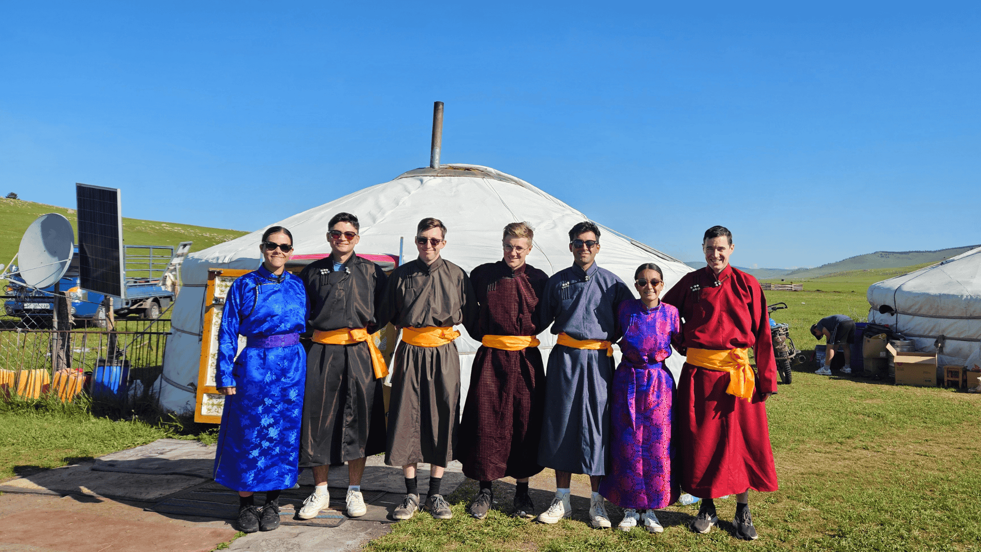 Projects Abroad travellers in Mongolia wear traditional clothing