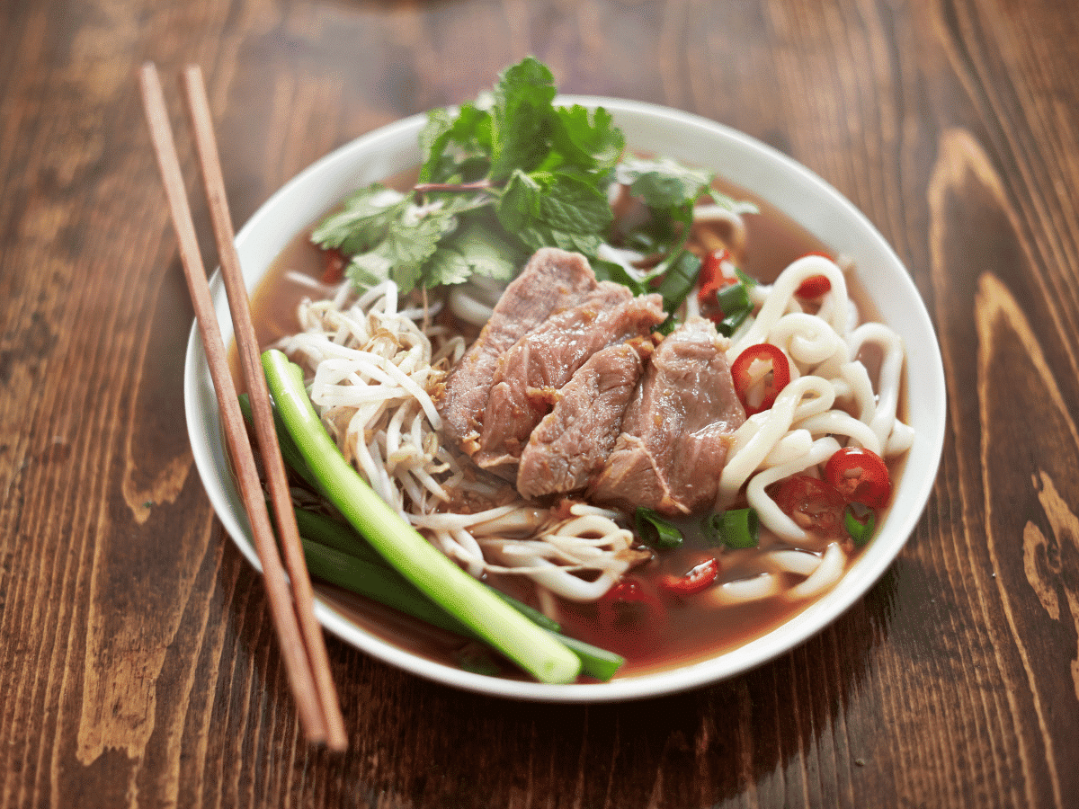 Phở, a traditional soup dish of broth, noodles, herbs and meat