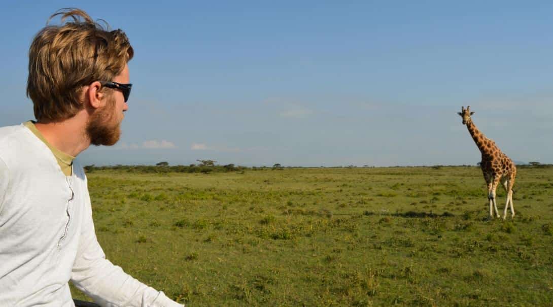 A giraffe conservation volunteer