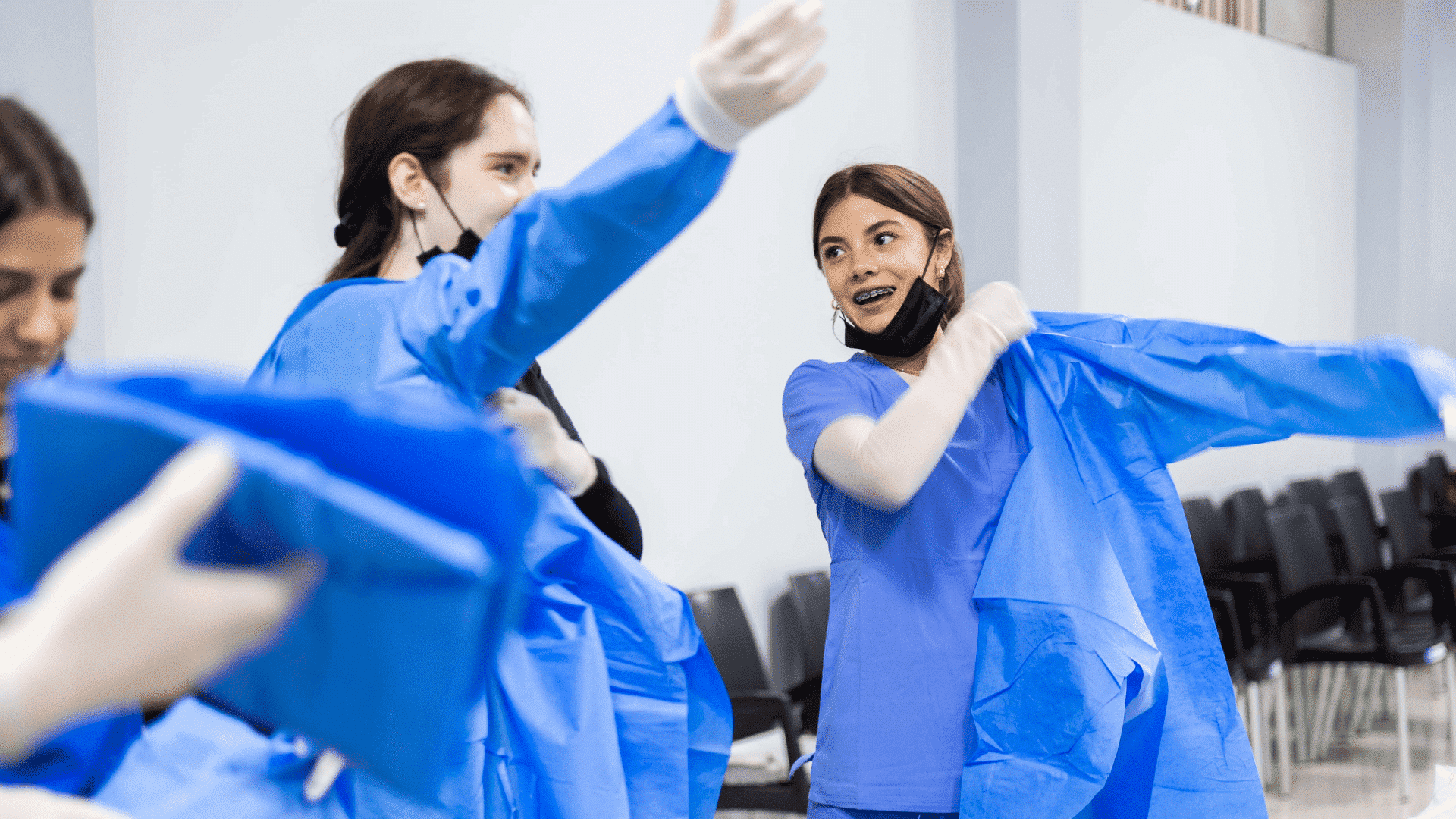 A group of pre-med Projects Abroad volunteers get ready to carry out medical checks in a school