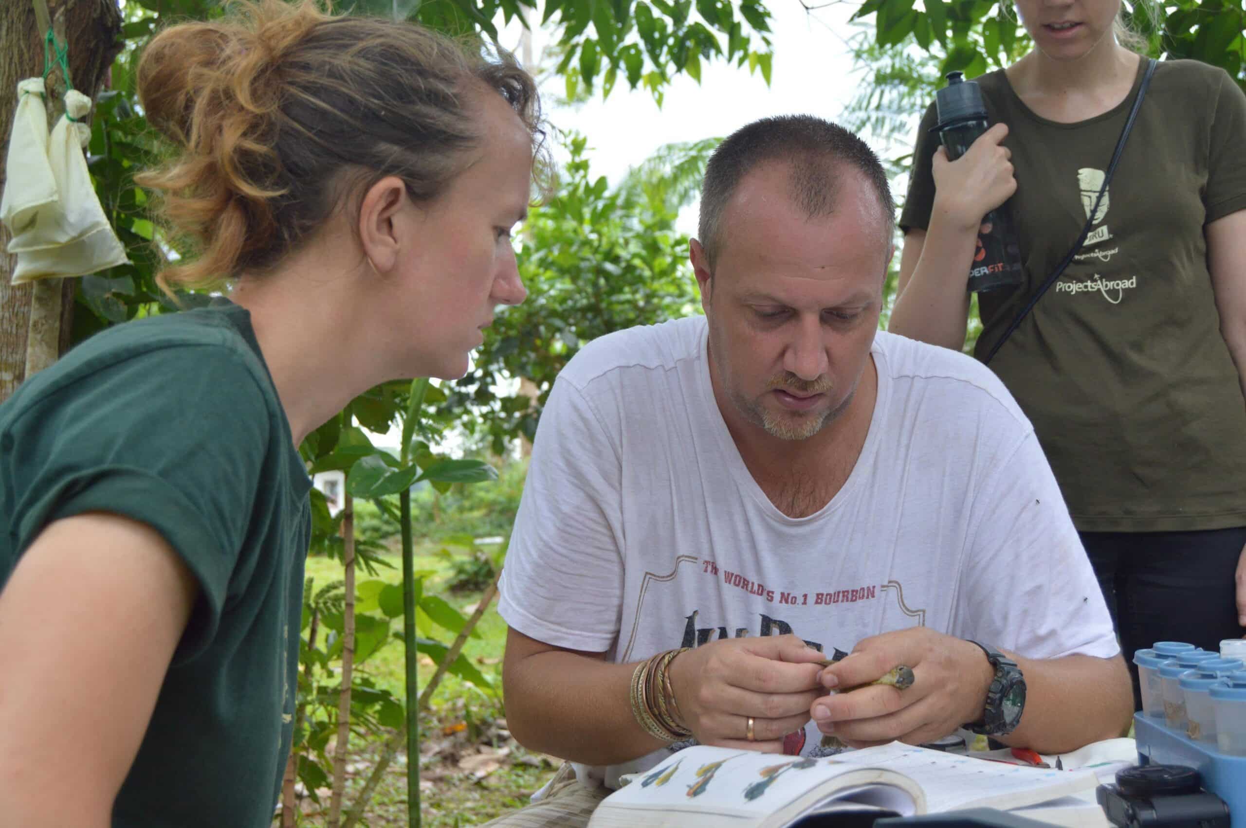 Conservation volunteers gather wildlife data as part of their Amazon Rainforest Conservation volunteer work in Peru.