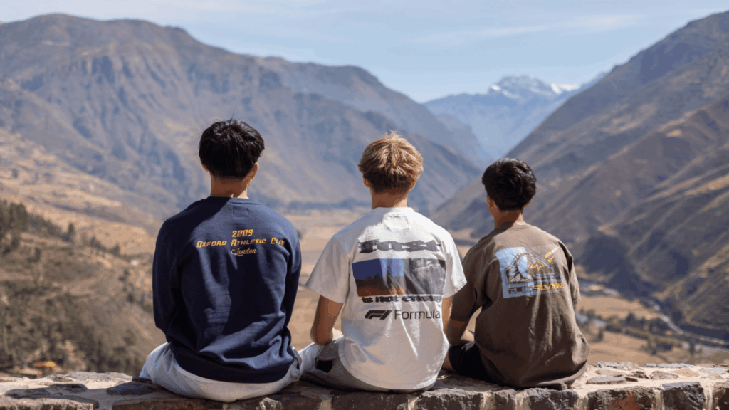Volunteers looking out over the mountains in Peru